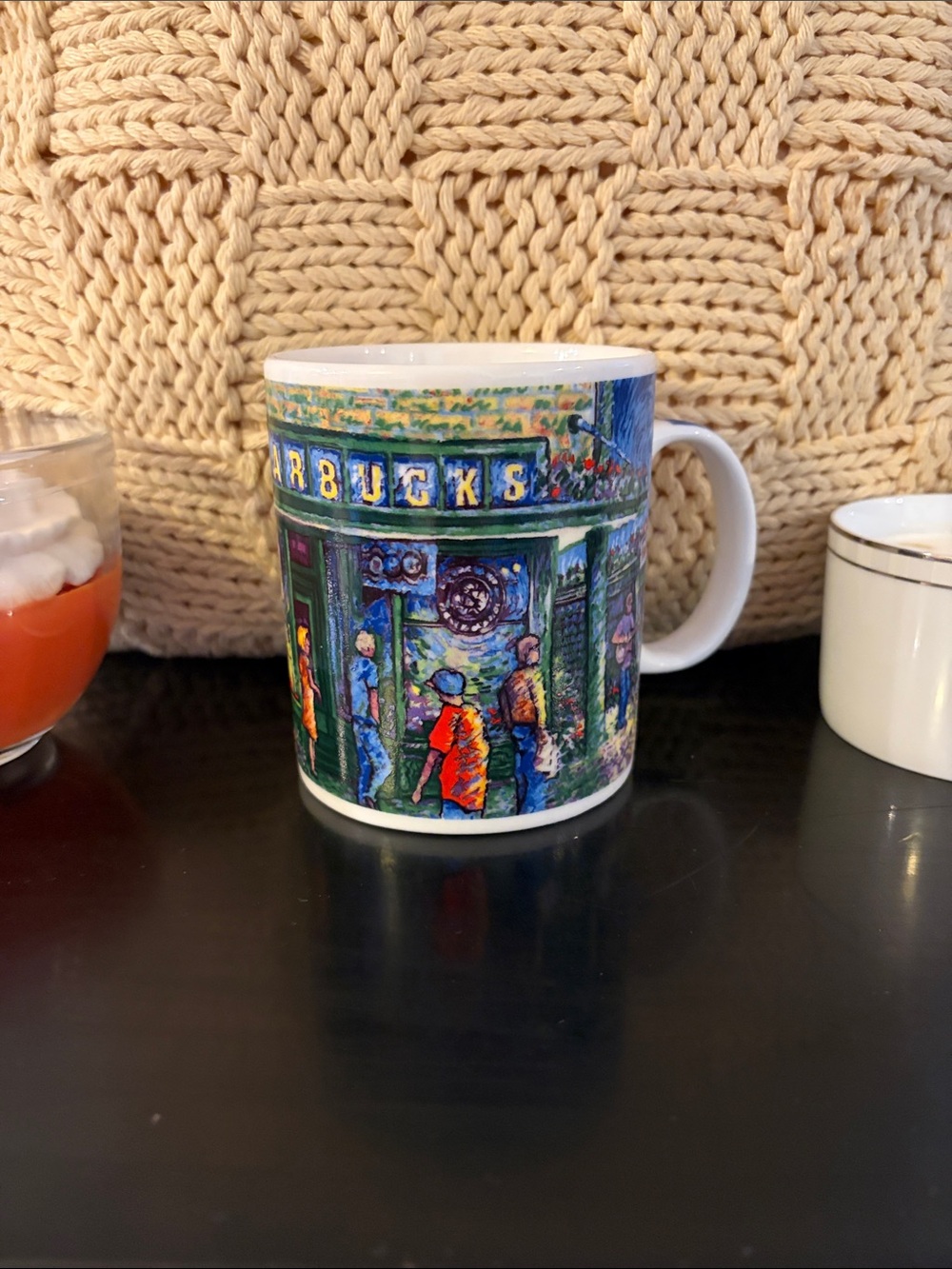 Starbucks White Ceramic Mug with Multicolor Painted Street Scene in Seattle